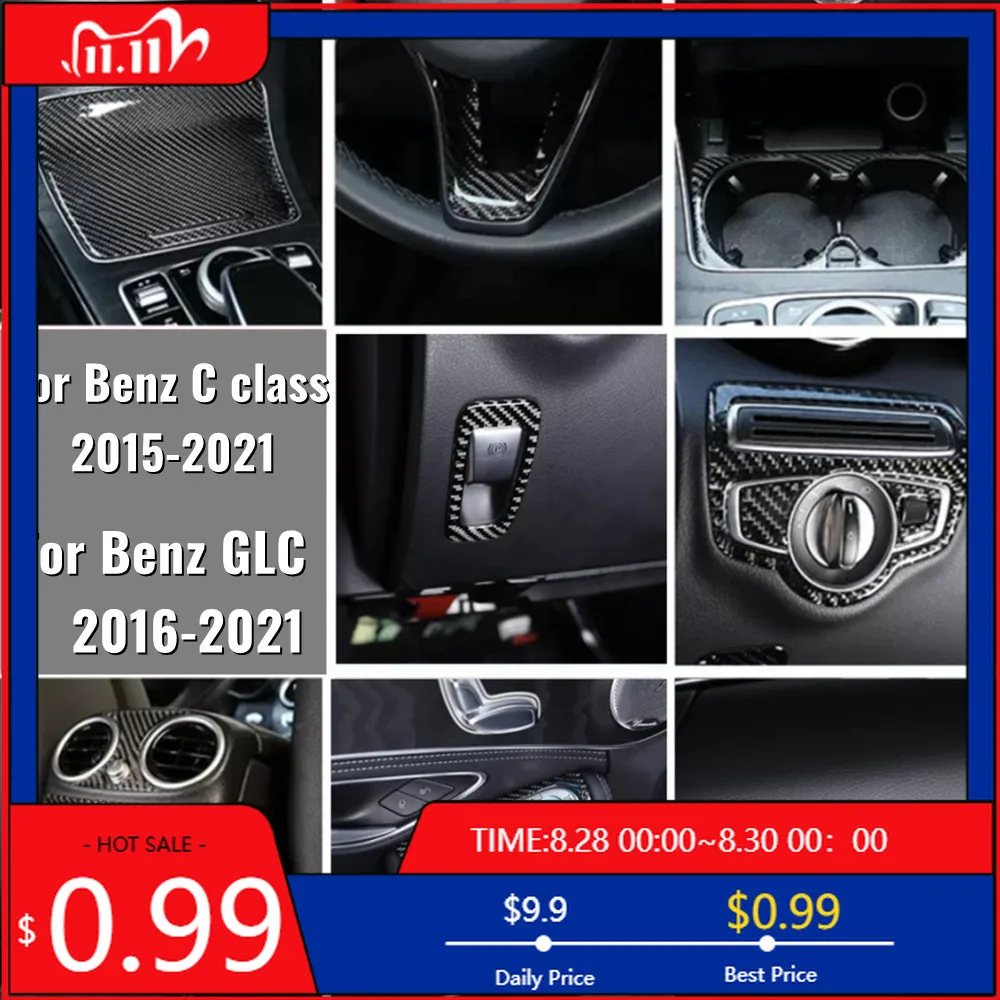 

Наклейки для интерьера из углеродного волокна, центральная приборная панель автомобиля, фара, накладка на воздуховыпускное отверстие кондиционера, наклейки для Mercedes-Benz C GLC Class