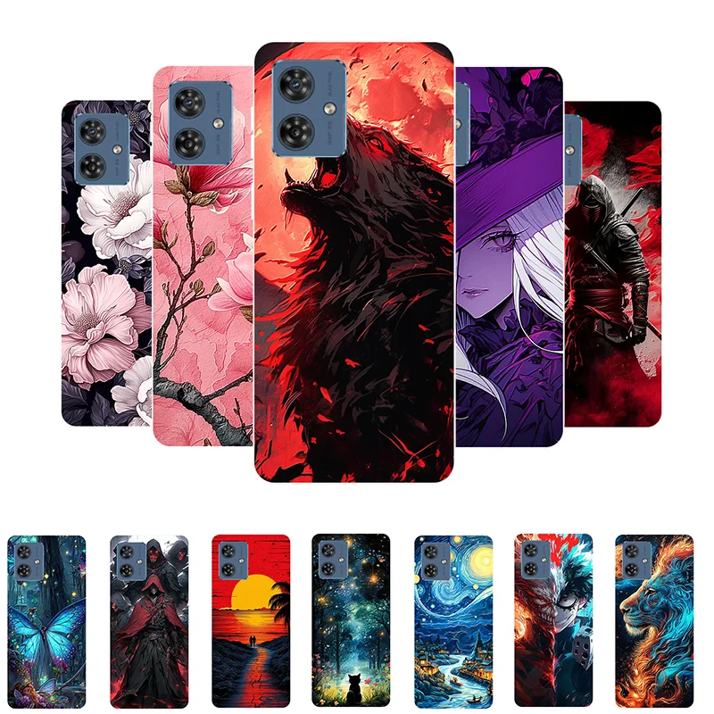 

For Motorola Moto G54 5G Case Flowers Wolf Soft Silicone Phone Cover for Moto G54 Power Coque MotoG54 G 54 Shockproof Fundas