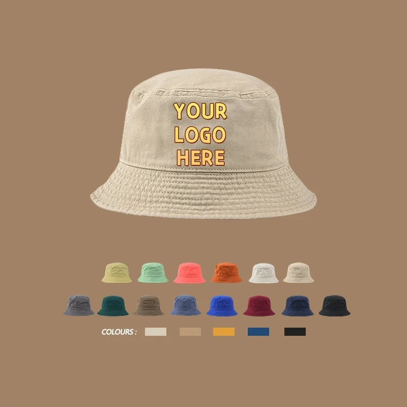 Customizable Bucket Hat, Multi-color in Stock, Outdoor Sun Protection Personalized Logo/Text Print Washed Cotton Fisherman Hat