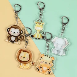 Jungle Animal Keychains Lion Giraffe Elephant Key Chains Cute Animal Student Gift Bag Lanyard Women's Bag Pendant Keychain