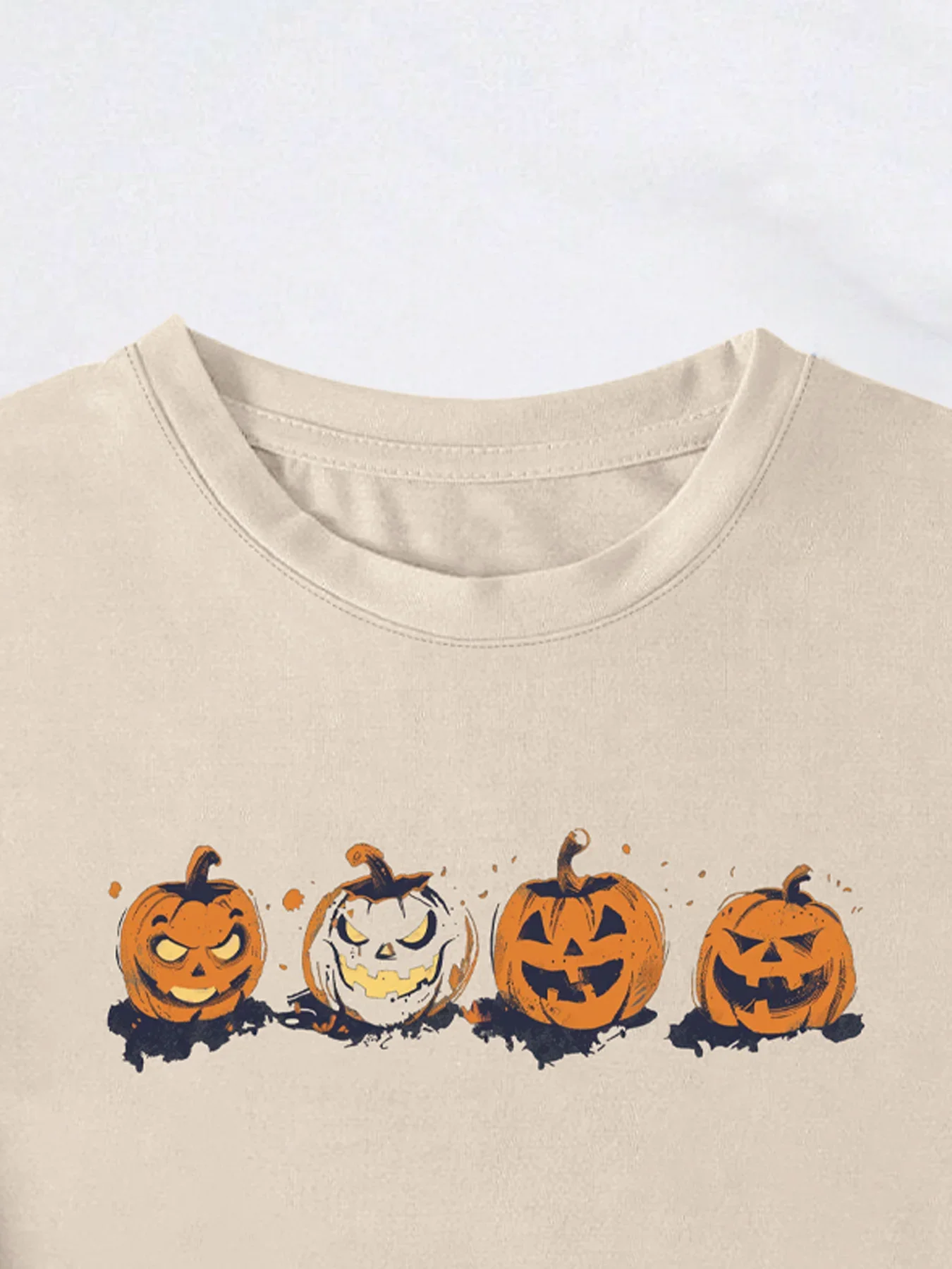 Cool Halloween Pumpkin Parade Graphic  Print T-shirt Short Sleeve Crew Neck Casual Top For Summer & Spring Women\'s Clothing