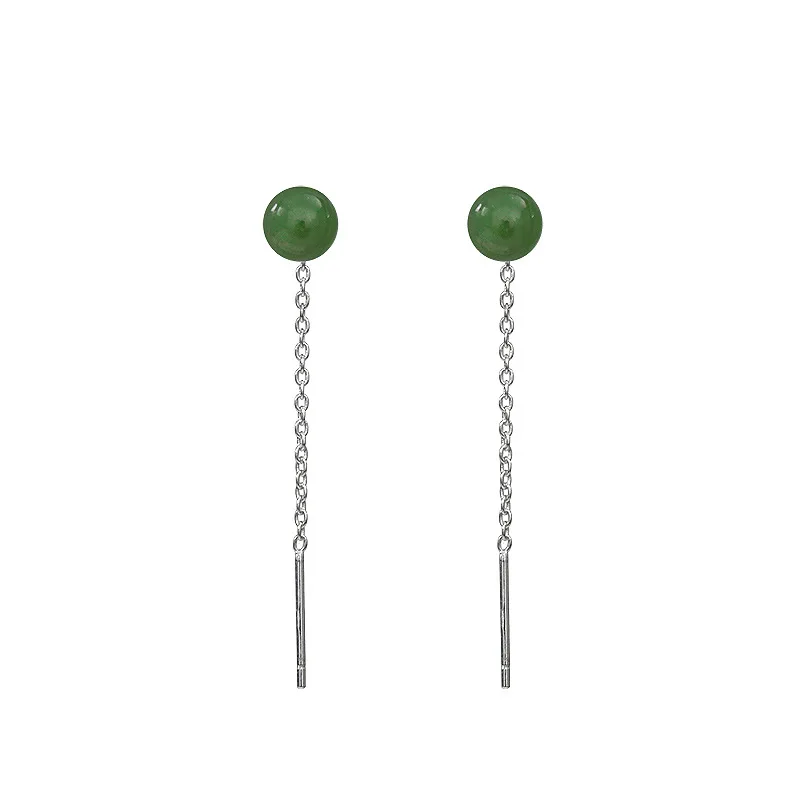 KOFSAC Classic Jade kropla z koralików kolczyki dla kobiet prosta 925 srebro linia uszna biżuteria elegancka Tassel kolczyk Lady prezent — zdjęcie 6