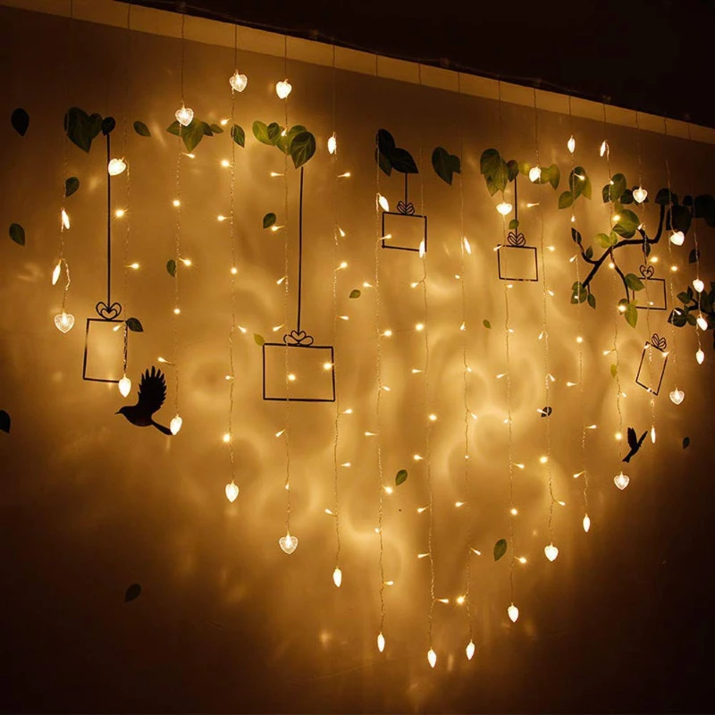 2M *1.5M 220V LED Christmas Heart Garland Light String Fairy Love Shape Curtain Lights