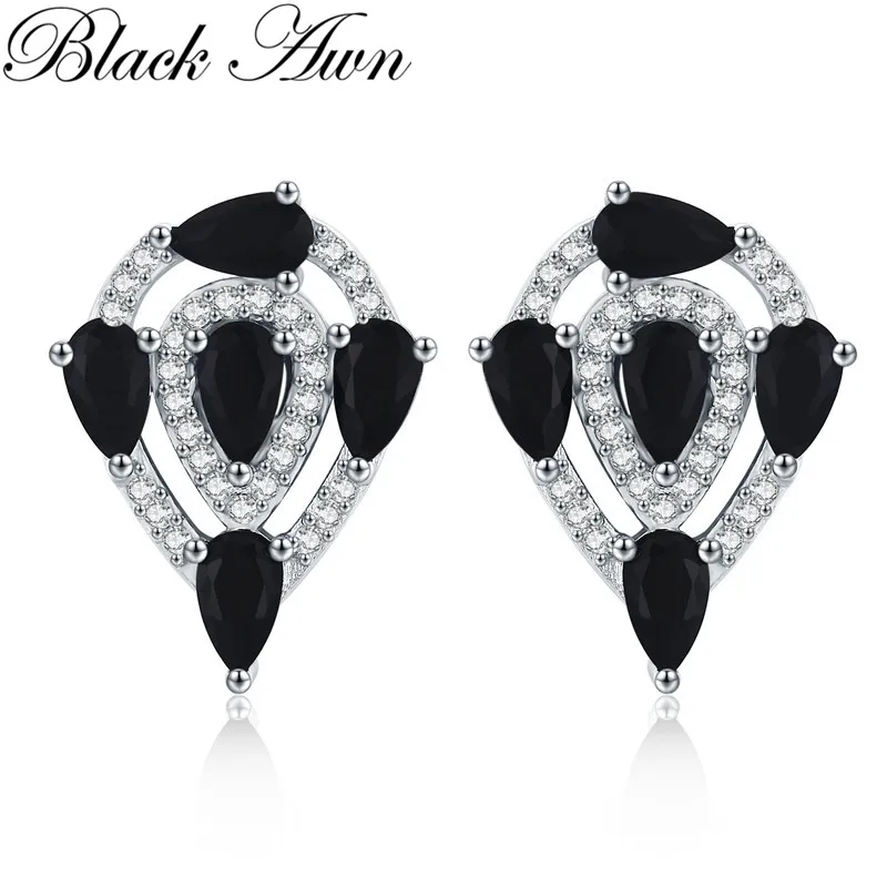 Simple 100% Genuine 925 Sterling Silver Jewelry Black Spinel Stone Star Cute Party Stud Earrings for Women Bijoux Femme I063