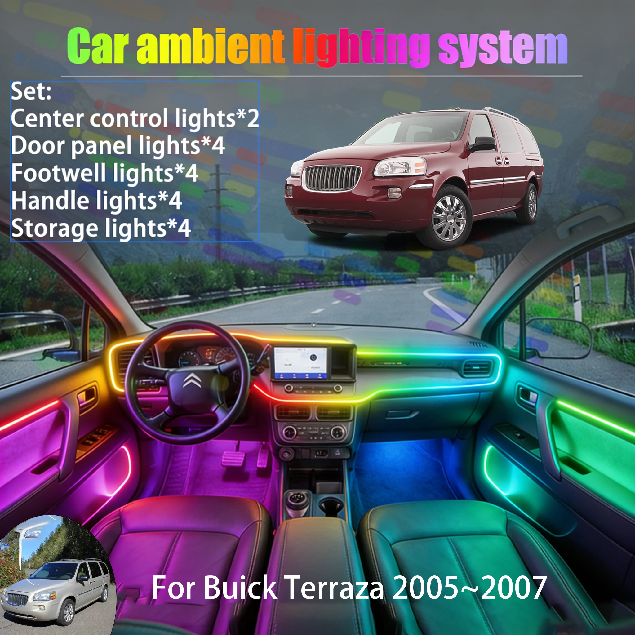 

Для Buick Terraza 2005-2007: Комплект светодиодной подсветки салона и багажника (2/18 LED) с USB RGB, эффект «бегущей строки», автозапчасти