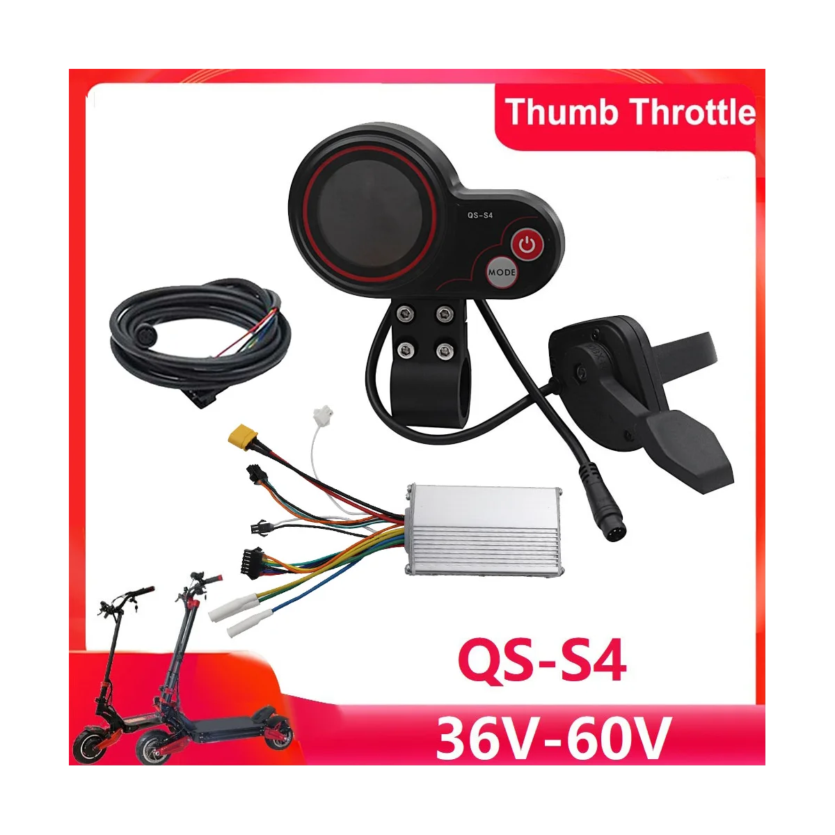 36V-60V QS-S4 Thumb Throttle LCD Display Kit+48V 800W Controller for Zero 8 9 10 8X 10X Electric Scooter 6PIN