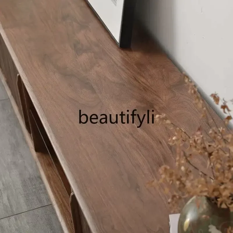 

v Североамериканский шкаф для телевизора из черного ореха от пола до потолка, раздвижная дверь из цельного дерева, светильник, роскошный шкаф для хранения в гостиной