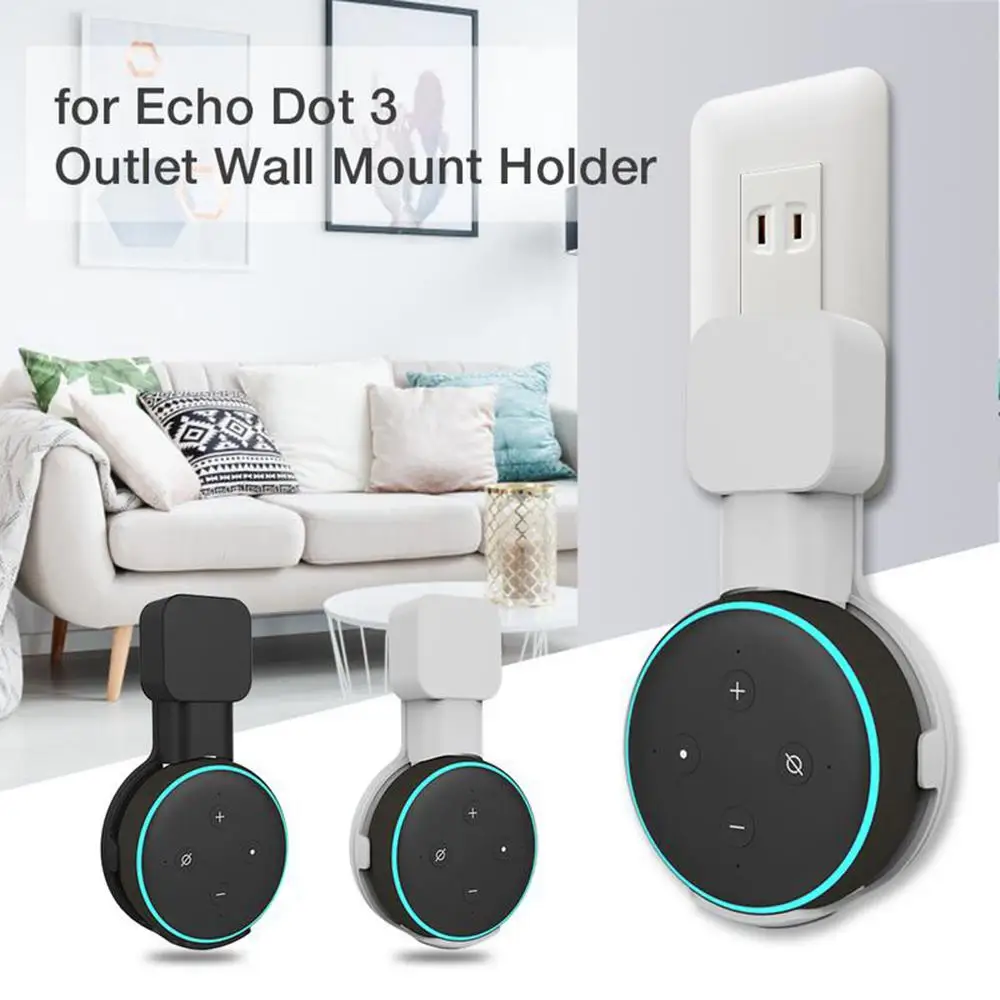 Outlet Wall Mount Table Stand Hanger for Amazon Alexa Echo Dot 3rd Gen Work with Amazon Echo Dot 3 , Holder Case Plug In Bedroom