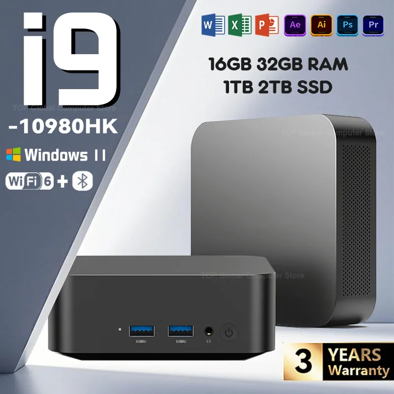 Mini PC Intel Core i9 10980HK con Windows 11, gráficos UHD, computadora de bolsillo, 16GB/32GB RAM, minipc, WiFi6, SSD de 1TB/2TB, para juegos de escritorio.