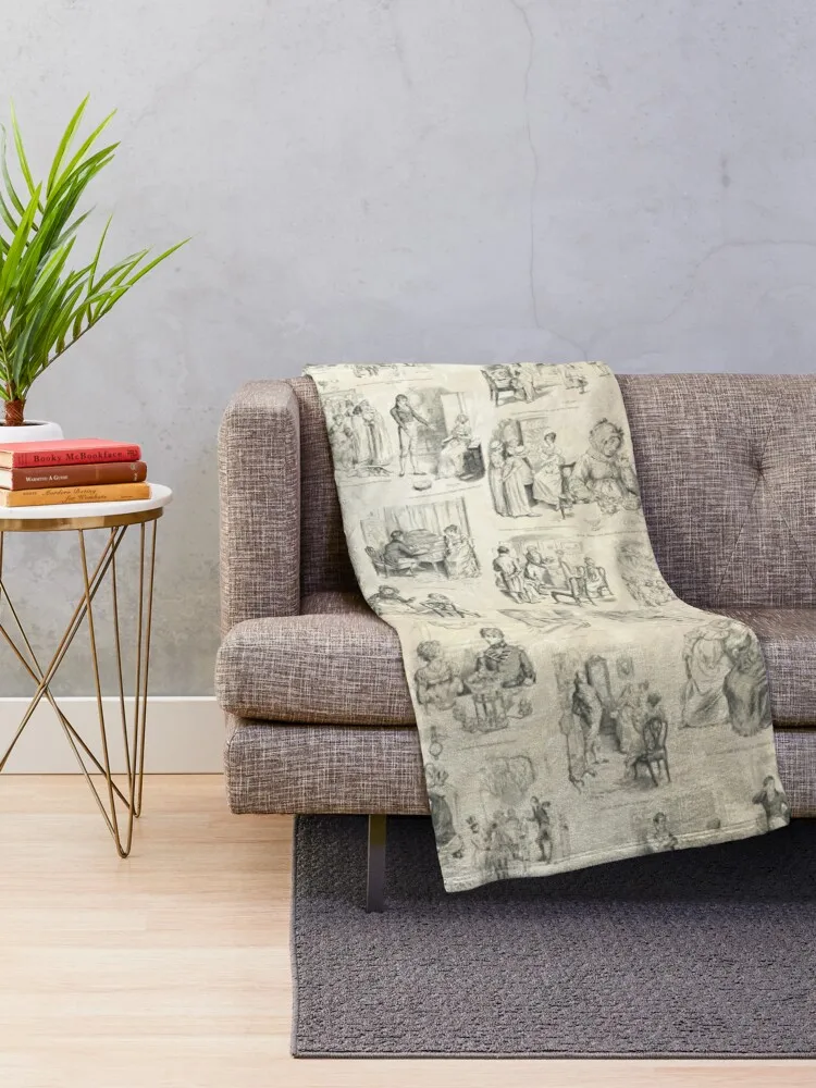 Austen Pride and Prejudice Illustrations Throw Blanket Cute Blankets For Sofas Blankets