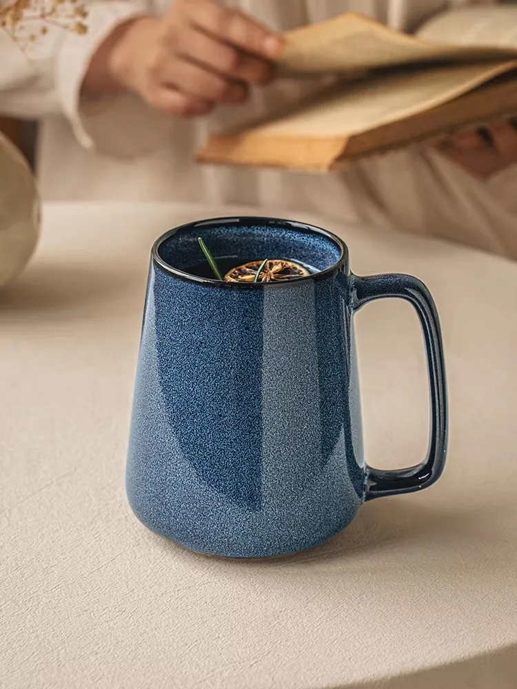 

700ML Blue Ceramics Coffee Mug Perfect Large Chinese Teacup for Water, Juice & Milk, Ideal for Office & Home, Microwave