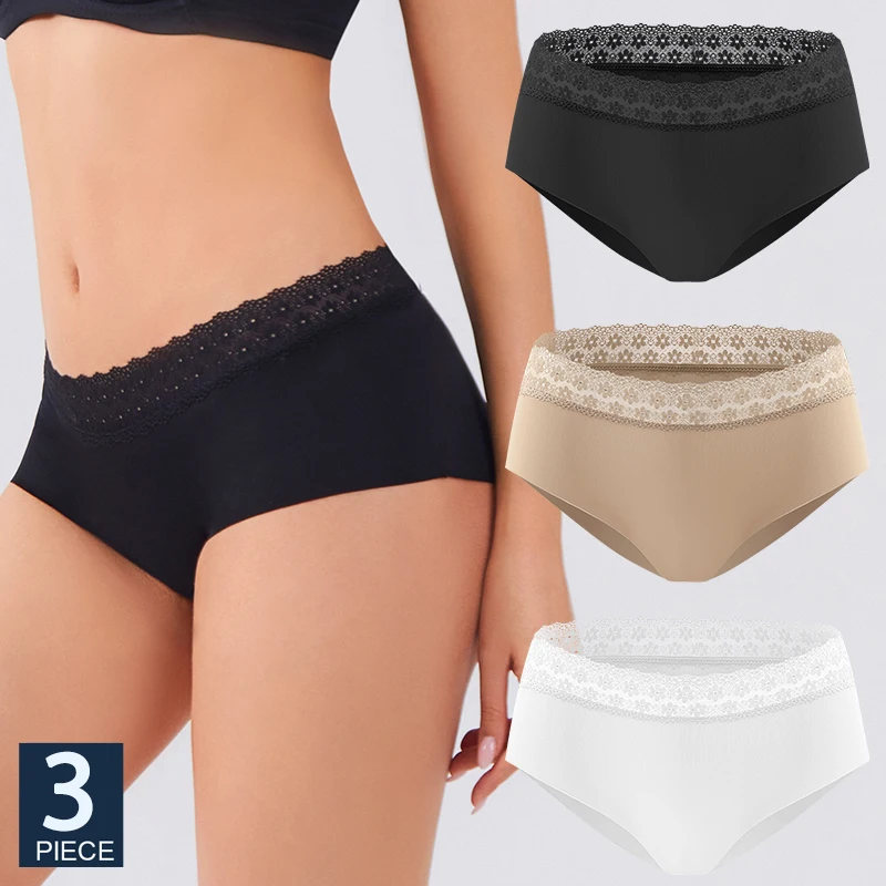

FINETOO 3 шт. сексуальные кружевные трусики для девушек, женское нижнее белье, трусики больших размеров, бесшовные мягкие женские трусики с низкой талией, нижнее белье