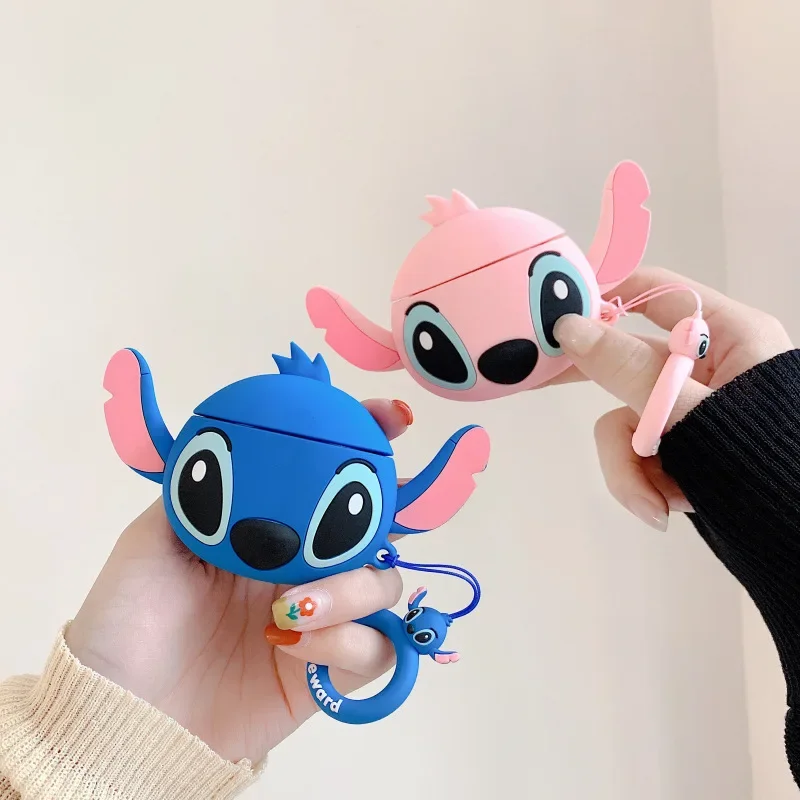 For Airpods 4 Case 2024,Cute 3D Cartoon Blue Pink Stitch Protective Silicone Earphone Cover For Airpod 4 Case/Airpod Pro 2 Case