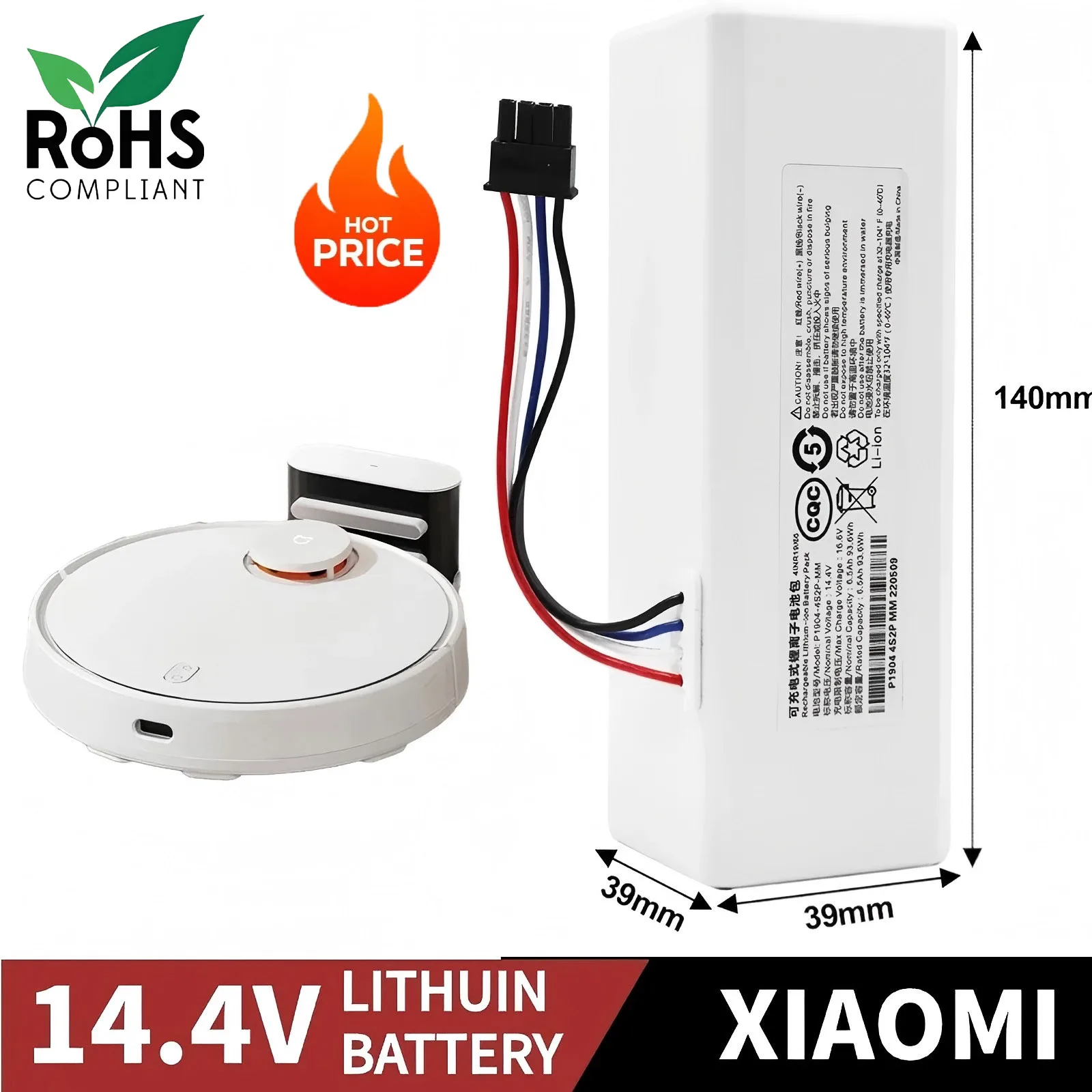 

Original Robot Battery 1C P1904-4S1P-MM for Xiaomi Mijia Mi Vacuum Cleaner Sweeping Mopping Robot Replacement Battery G1
