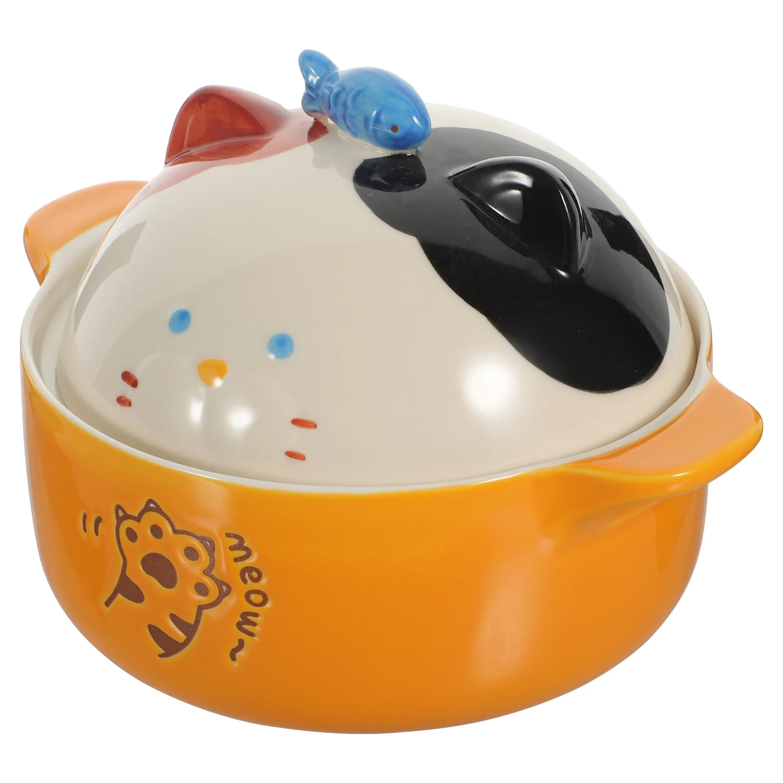 

Cat Design Ceramic Ramen Noodle Bowl with Lid Handle Suitable Office College Dorm Family Hotel Fruit Bowl Soup Bowls