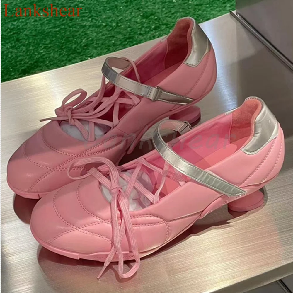 Round Toe Strange Style Women Pumps Cross Tied Mixed Color Fashion Casual Cover Heel Shallow Lace Up Women Shoes New Arrivals