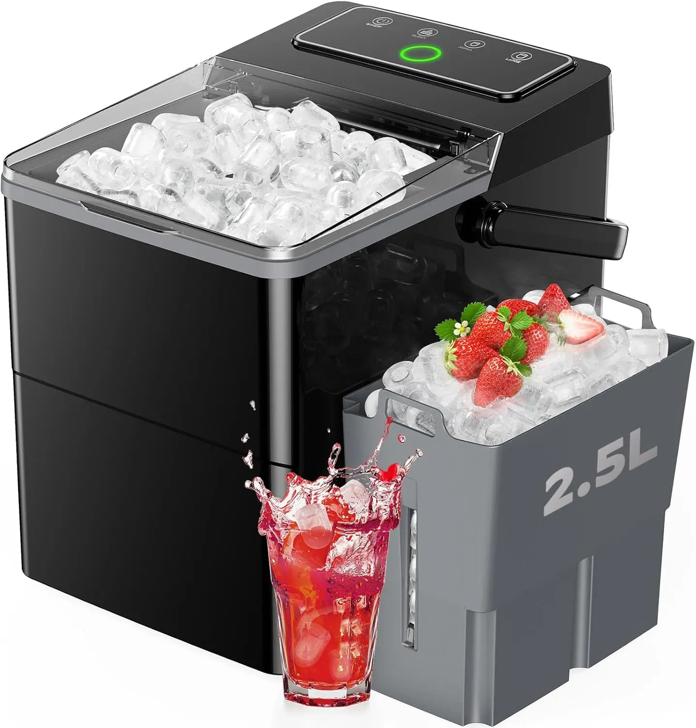 

Countertop Ice Maker, Compact Ice Maker with Larger 2.5L Expanding Ice Basket & 1.8L Water Tank, Smart Touch Control