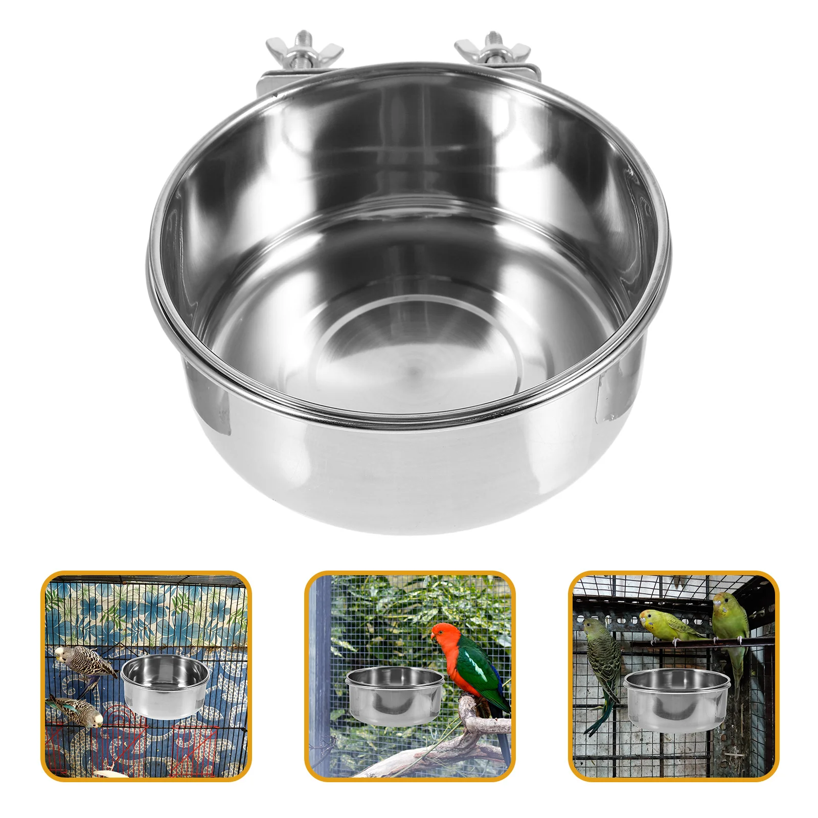 

2pcs Stainless Steel Bird Feeder For Parrots Rabbits Hamsters Hanging Cage Food Bowl Large Capacity Alloy Pet Feeding Container