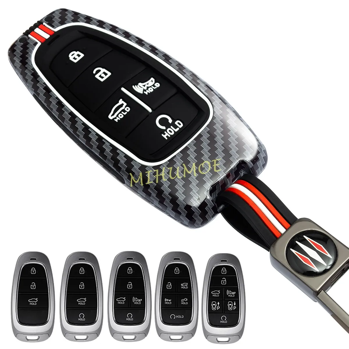 

Metal Carbon Fiber Car Key Fob Case Cover Keychain For Hyundai Tucson Santa Fe Cruz Sonata Palisade IONIQ 5 Nexo Accessories