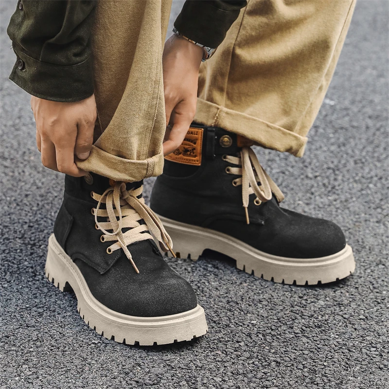 Winter Cloth - Herenschoenen van denim, hoge heren enkellaarzen,
