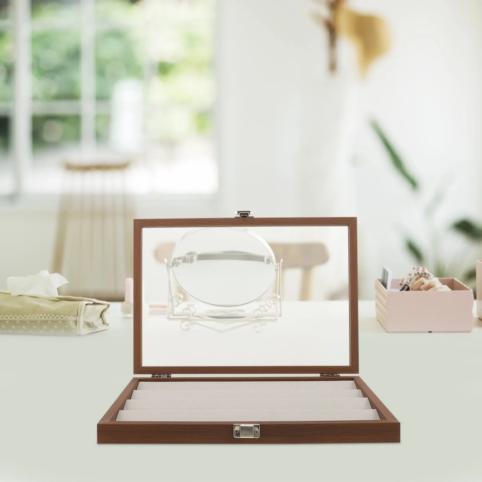 

Деревянная шкатулка для украшений (1 шт.), контейнер для хранения колец, органайзер для серег, демонстрационный футляр, тонкая резьба, экономия места для магазина