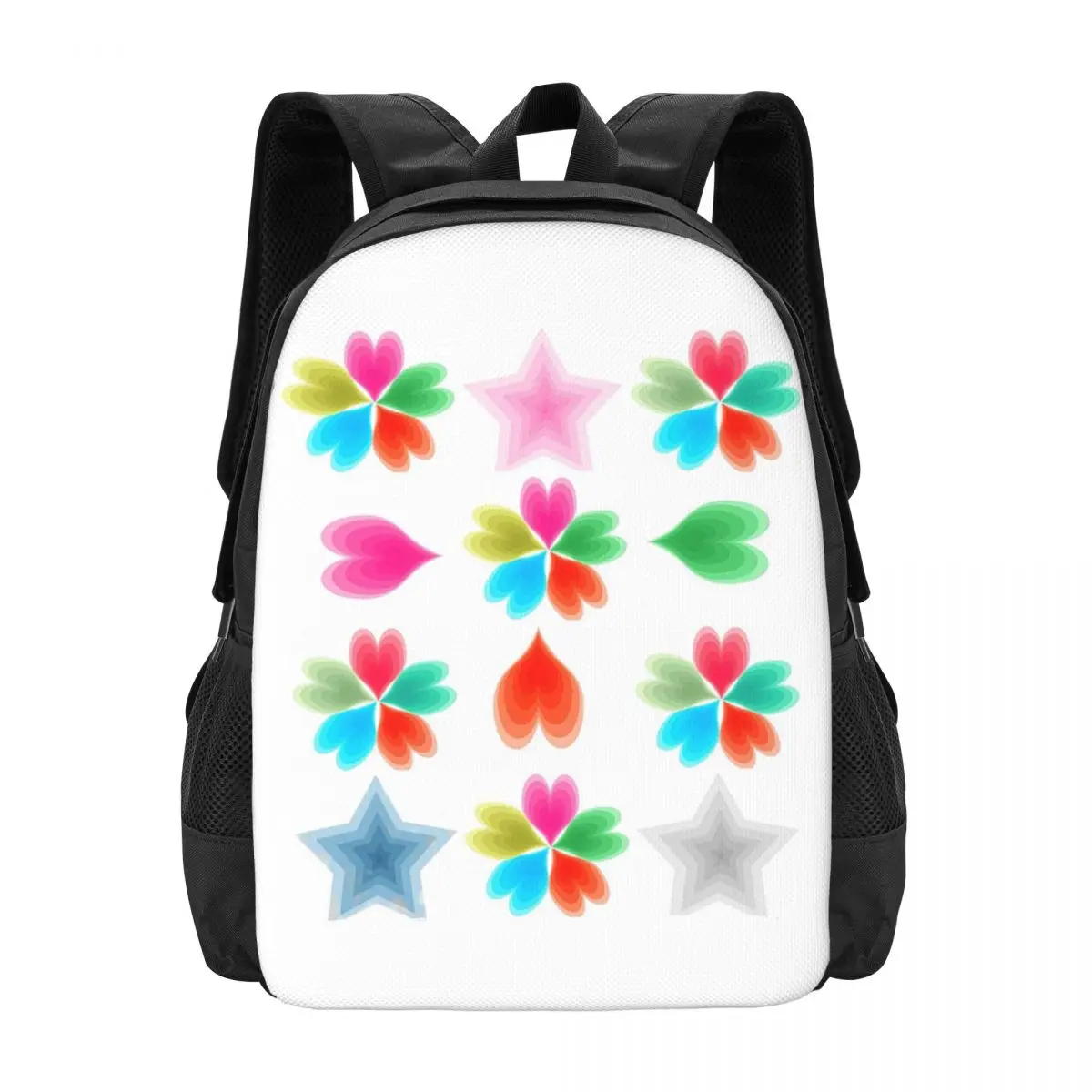 

Stars, Hearts And Flowers Backpack Hot Sale Daypack Large Capacity Children BookBag School Bag Shoulder Bags for Men Women