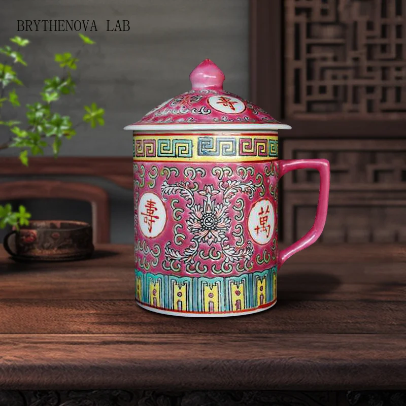 Traditional Chinese Jingdezhen Ceramic Blue and White Porcelain Red/blue/yellow Mug Tea Cup with Lid Drinkware 400ml