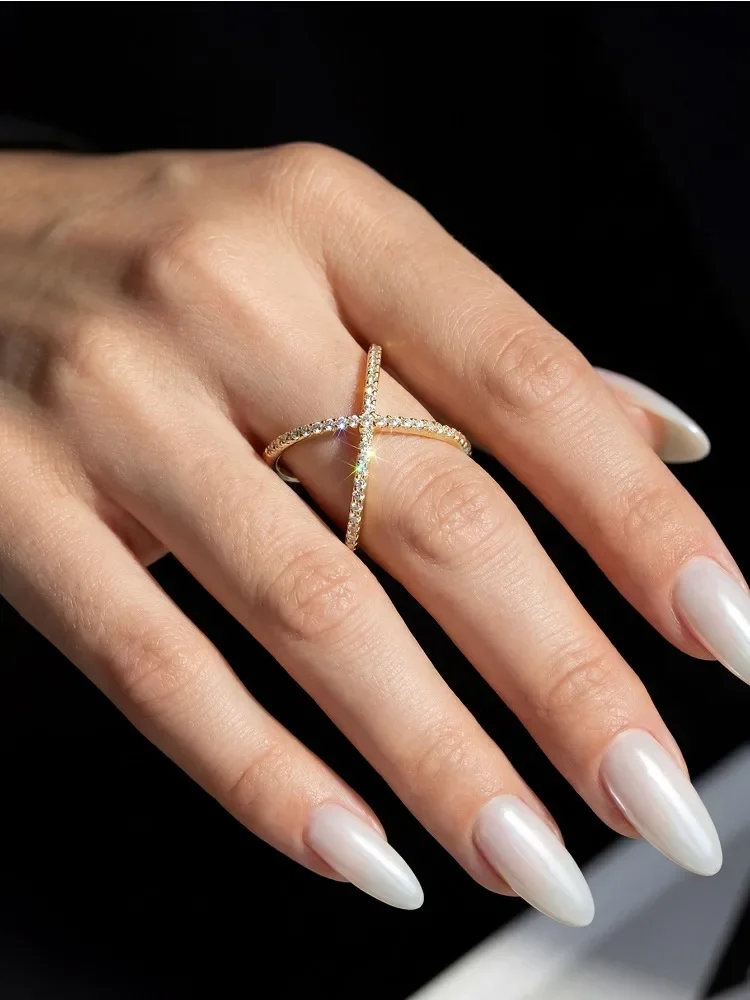 Echter Moissanit-Diamant, modischer, schlichter X-förmiger Ring für Damen, Party, 925er Sterlingsilber, hochwertiger edler Schmuck – Detail 2