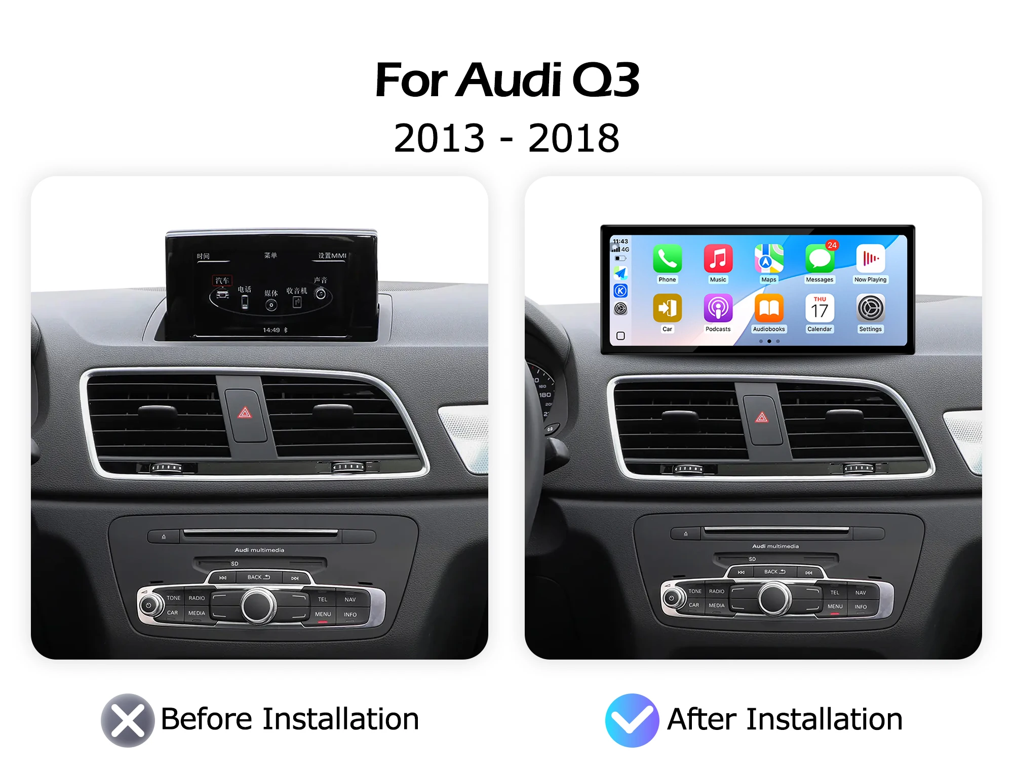 Android 16 Auto For Audi Q3 2013-2018 Car Radio 2400*900P Wireless Carplay Multimedia Player Bluetooth GPS Navigation