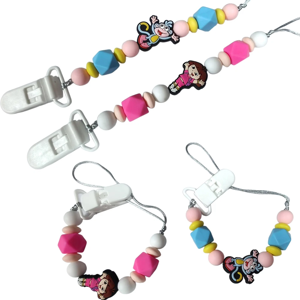 1 шт., пищевая силиконовая фокусная бусина Дора, детская цепочка для соски, зажимы для прорезывания зубов, игрушки, держатель для сосков, цепочка для прорезывания зубов