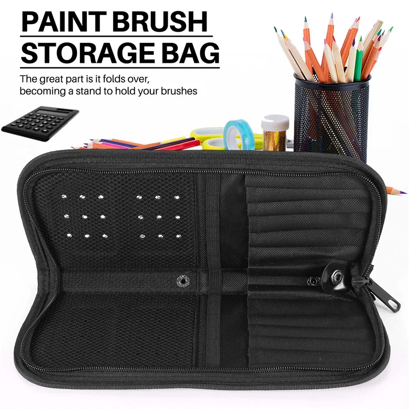 BVBV 29Cm Artist Paint Brush Holder Zippered Brush Case for Oil Acrylic Watercolor Brush Breathable Painting Kit