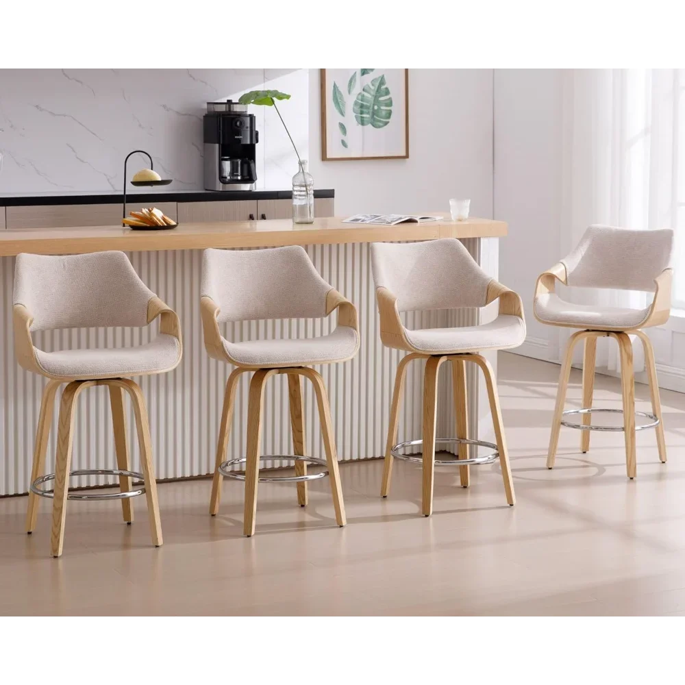 

26’’ Modern Barrel Swivel Counter Stools Counter Height Swivel Bar Stools with Backs Set of 2, Beige Chenille Upholstered Bar