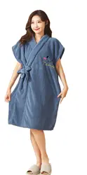 Summer Dark Blue Light Blue Pink White Mid-Calf BathRobe Women's Shower Robe Sleepwear Homewear Nightgowns 3 Pieces Sets