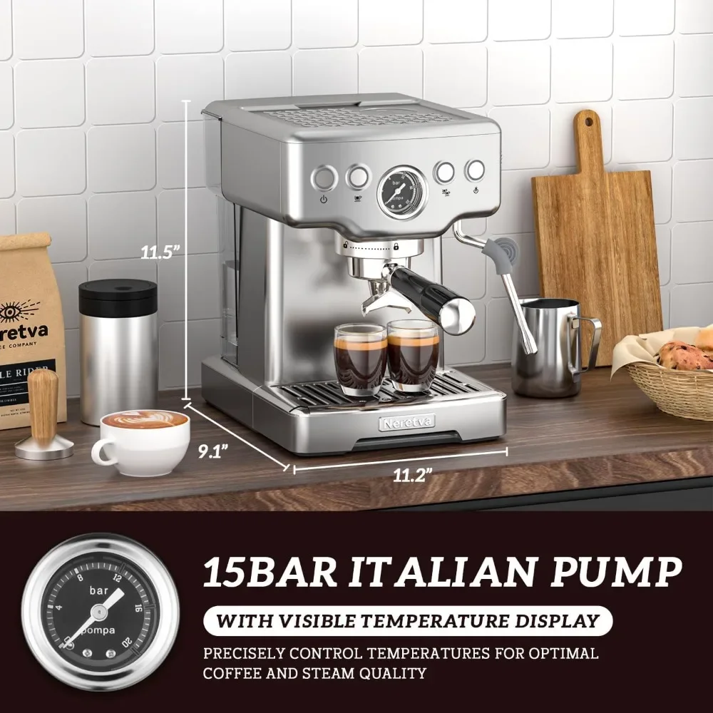 Bar Espresso Machine with Milk Frother Steam Wand for Cappuccino, Latte, Macchiato, 1450W Professional Coffee Machine 1.8L