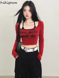 2023 Ropa Mujer Chic Two Piece Sets Women Clothing Letter Print Square Collar Crop Tshirts Backless Sexy Vest Outfits Y2k Suit