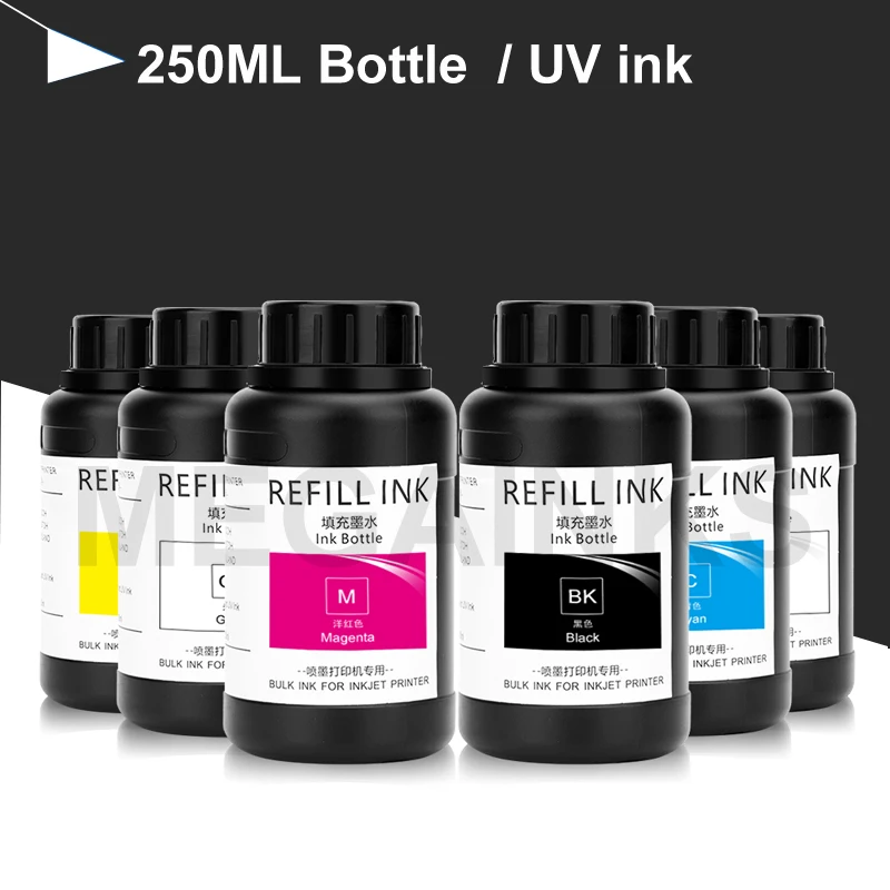 UV Ink 250ml x 6pcs Bottle for Epson 1390 L800 L1800 L805 R290 R1800 R1900 DX4 DX5 DX6 DX7 TX800 XP600 Printhead Hard / Soft Ink