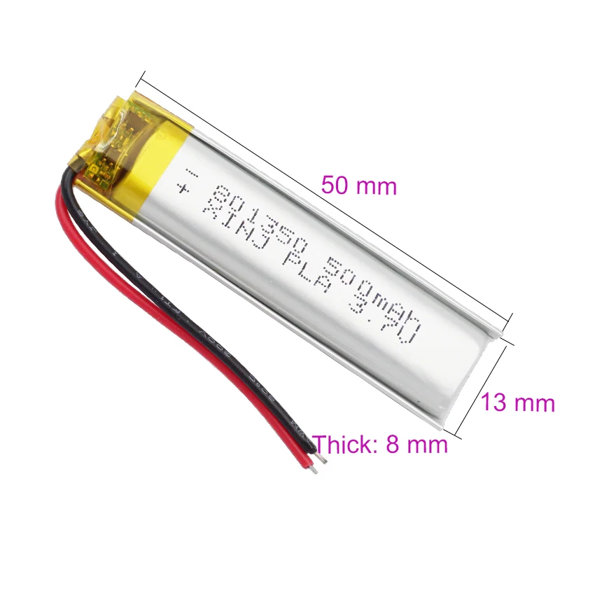 交換用充電式バッテリー801350,LEDプレーヤー,Bluetooth,スピーカー,カメラ,3.7v,500mah,2個
