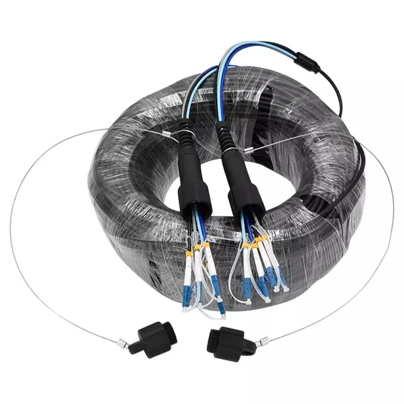 TPU Armored Optical Cable,sturdy and soft Patch Cord,SC UPC,LC UPC,Single-mode, 2/4/6/8 Core, with Protective Cover,150 Meters