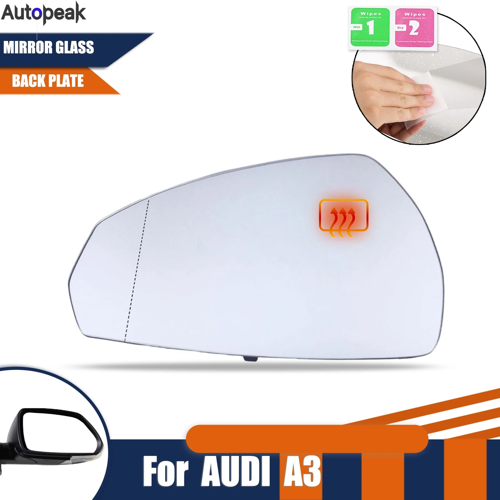 

1 szt. do Audi A3 2013-2020 Akcesoria 1 szt. 0857528 E 8V 0857536 D, podgrzewane szkło lusterka wstecznego po lewej stronie kierowcy z uchwytem na lusterko