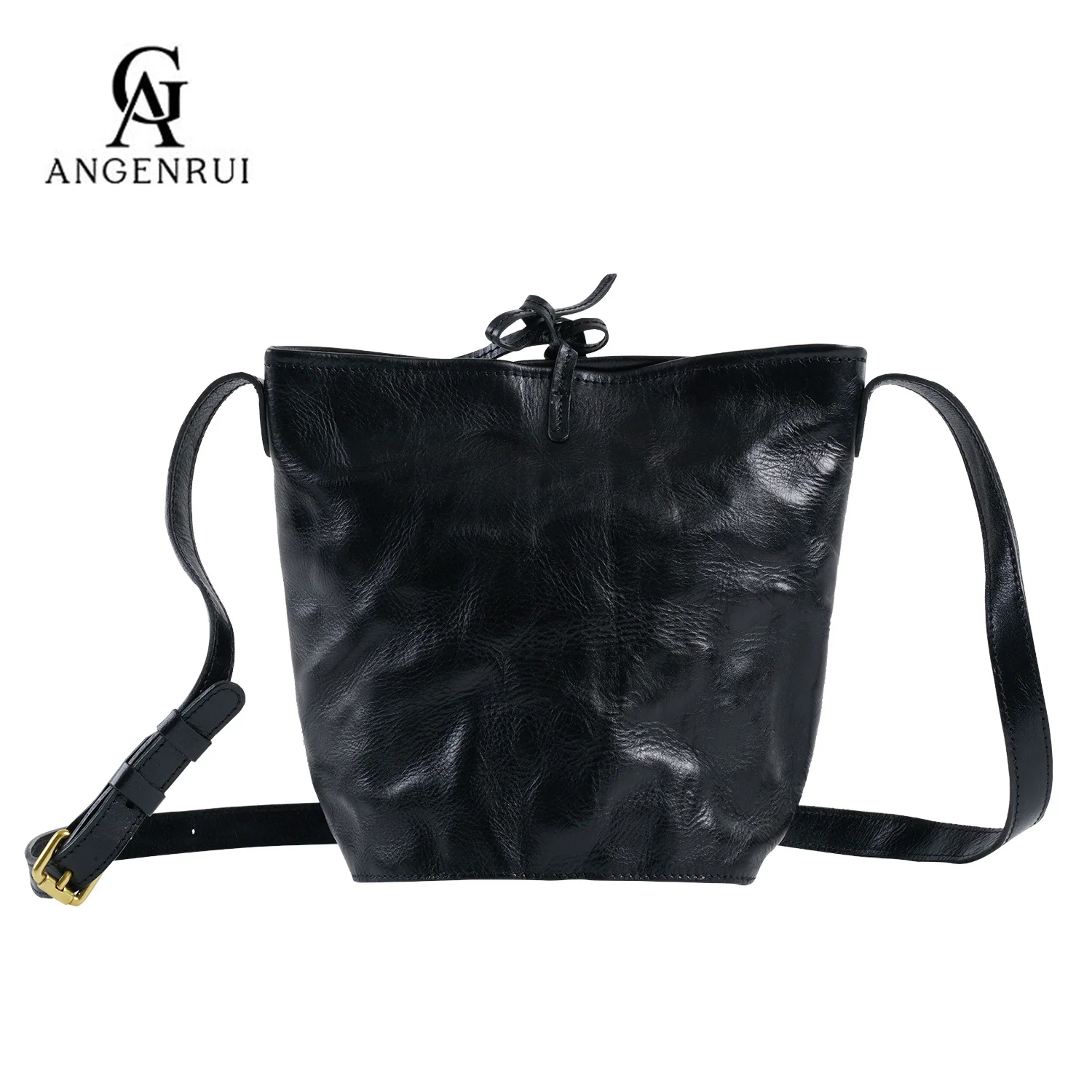 

ANGENGRUI Brand Luxury Leather Women's Bag Fashion Bucket Vegetable Tanned First Layer Cow Sling Shoulder Handbags