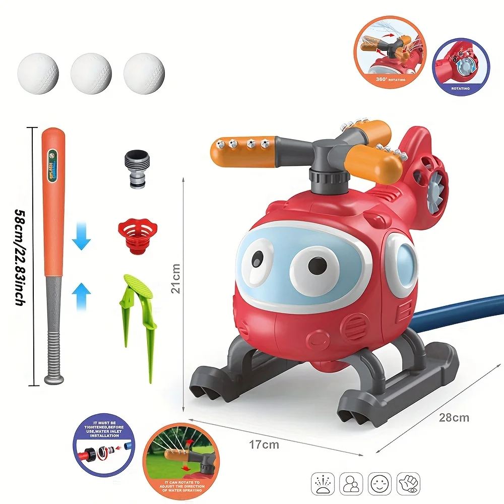 Cartoon Automatic Rotating Water Sprinkler Toy for Kids Outdoor Garden Lawn Summer Splash Spray Toy with Hose Connector