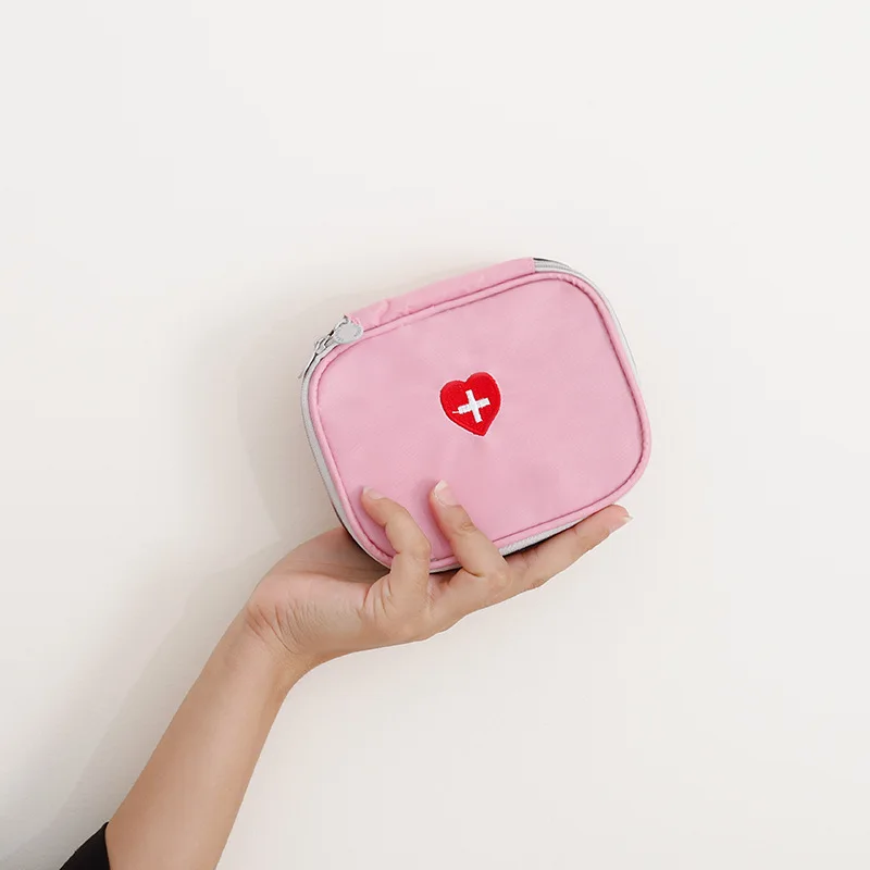 مجموعات طبية فارغة في الهواء الطلق حقيبة أدوات الإسعافات الأولية للسفر المحمولة حافظة طبية صغيرة الوردي حبوب الضمادات حقيبة التخزين طقم الطوارئ