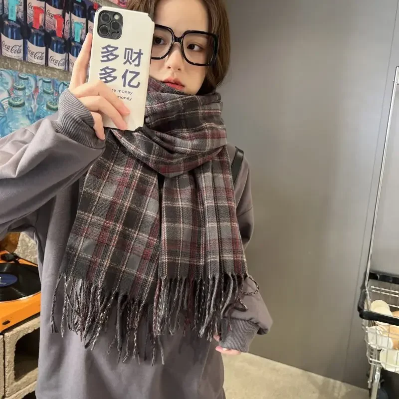 70 * 180cm New Year red check scarf Korean shawl scarf thickened warm cashmere check scarf in winter