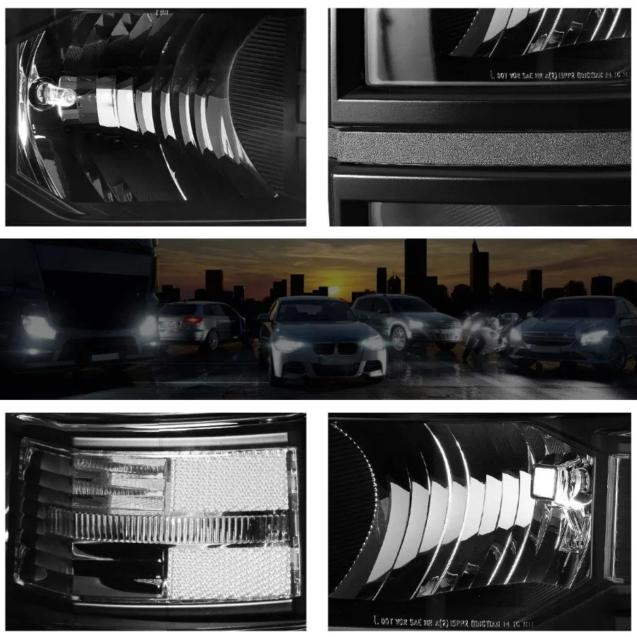 قطعتان من مجموعة المصابيح الأمامية البديلة المتوافقة مع تشيفي سيلفرادو 14-15 | مصابيح أمامية مع غطاء أسود زاوية شفافة #4