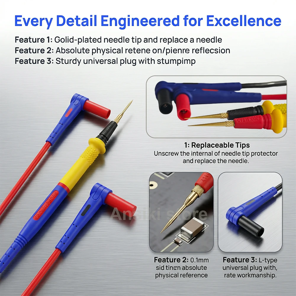 MECHANIC RP15 멀티미터 펜 1000V 20A 교체 가능한 0.1/0.2mm 바늘 프로브 전자 수리용 부드러운 실리콘 와이어 썸네일 3