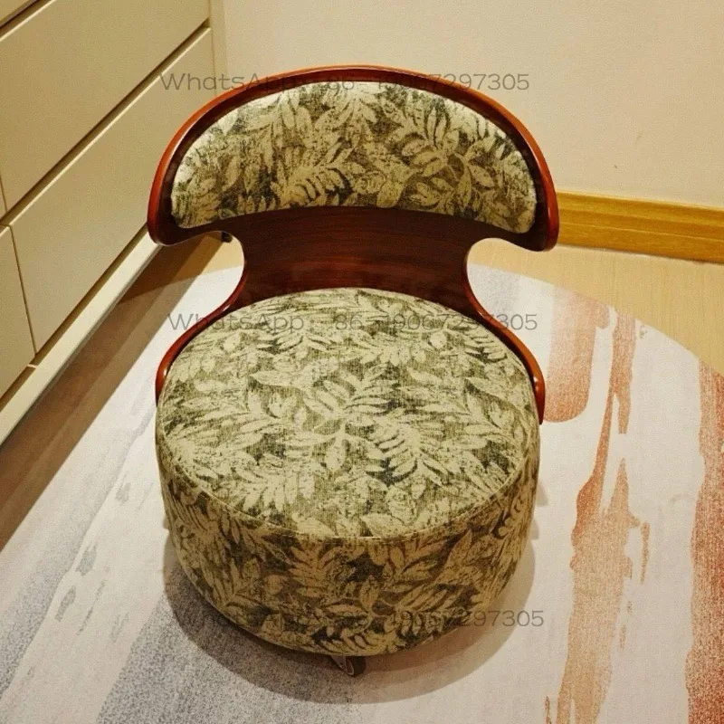 Low Stool Solid Wood Living Room Pulley Movable Small Round Stool Retro Backrest Yo Chair Leisure Chair