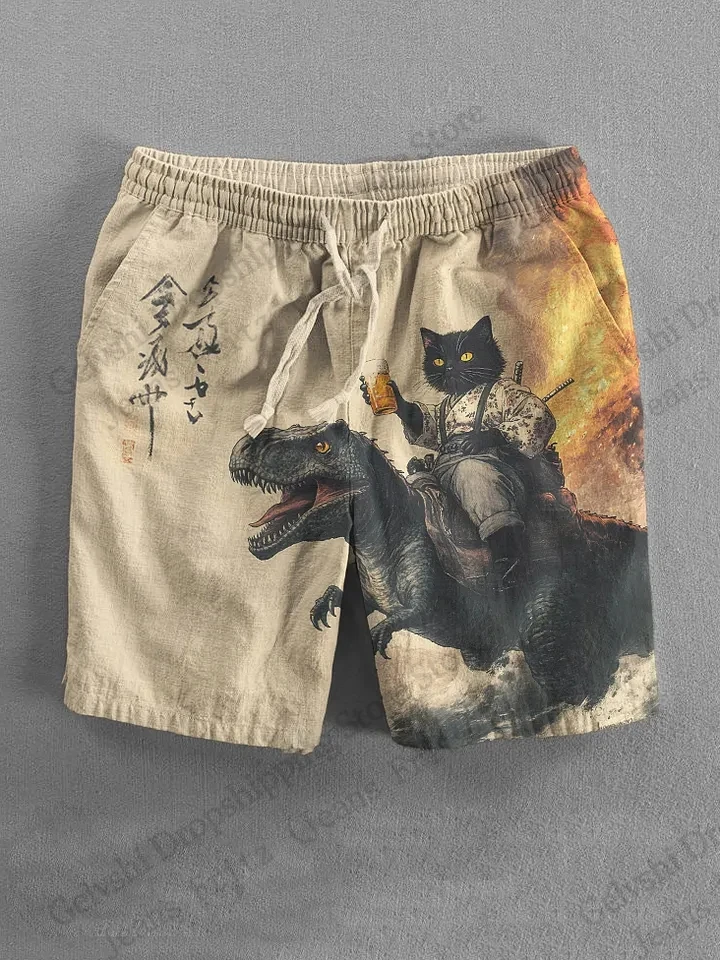 

Men's Board Shorts Men Short Funny Samurai Cat Dinosaur Animal 3d Hawaiian Beach Short Swim Trunk Swimsuit Sports Pant Boy Brief