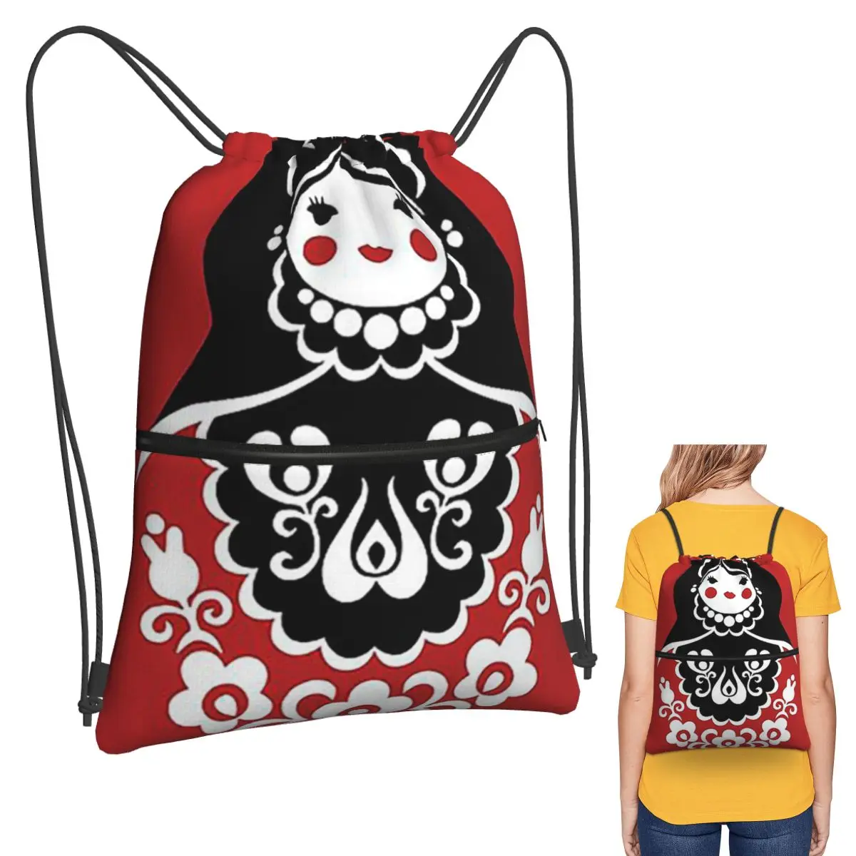 

Matryoshka Backpacks Casual Drawstring Bundle Pocket Sports Bag Book Bags for Travel School