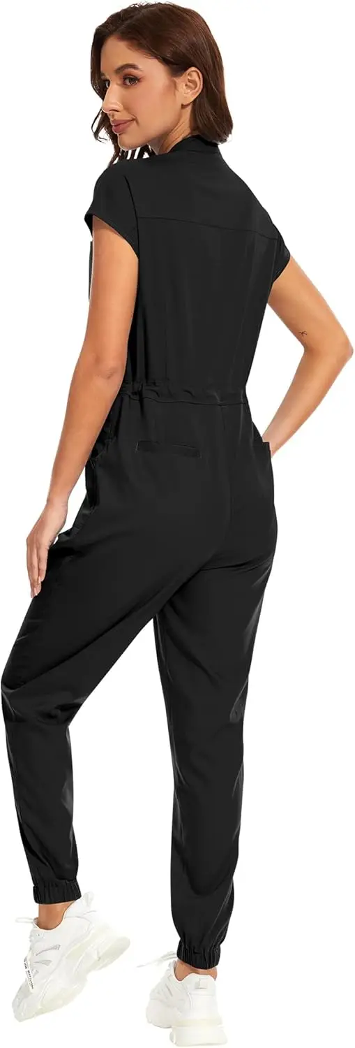 niaahinn Scrubs voor dames Set Comfortabele jumpsuit Medische scrub voor dames Zachte stretch jogger-scrubset