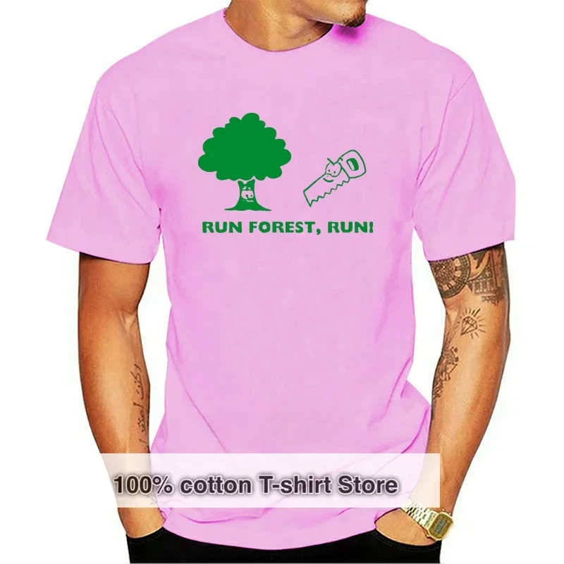 Mens Unisex Short Sleeve T-shirt run forest run forestry workers Lumberjack Wood Saw